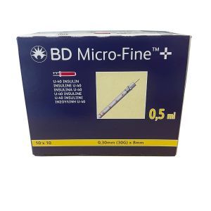 BD  Micro-Fine 0,5ml U100 + naald 0,30mm (30G) x 8mm 100st