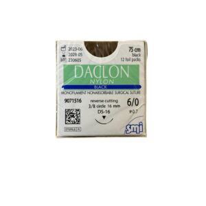 Daclon Nylon Monofil 75cm EP 0.7  USP 6-0 needle 3/8 cir cut. 16mm 12st