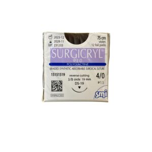 Surgicryl  910 EP 1.5 USP 4-0  needle 3/8 cir rev.cut. 19mm 75cm 12st